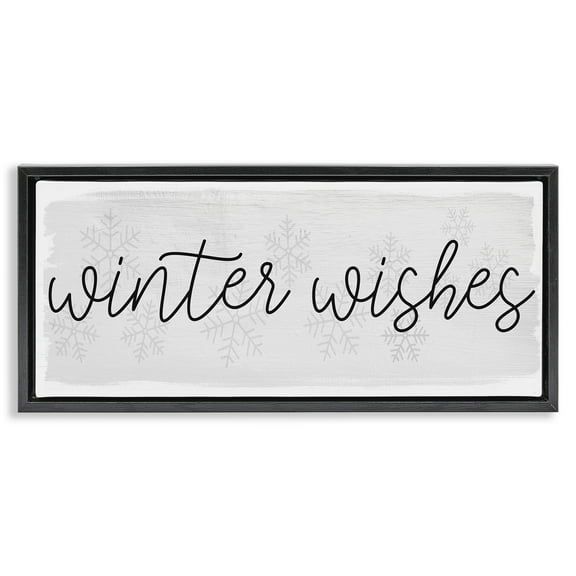 Stupell Industries Winter Wishes Sentiment Inspirational Painting Black Floater Framed Canvas Art Print Wall Art, 25 x 11