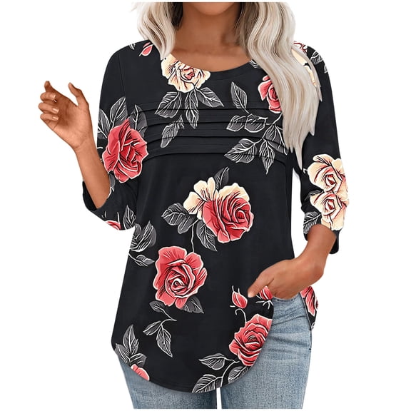 Vetsdori Juniors Three Quarter Sleeve Tops Pullover Tunic Trendy Dressy,Round Neck Summer Blouses for Junior Graphic