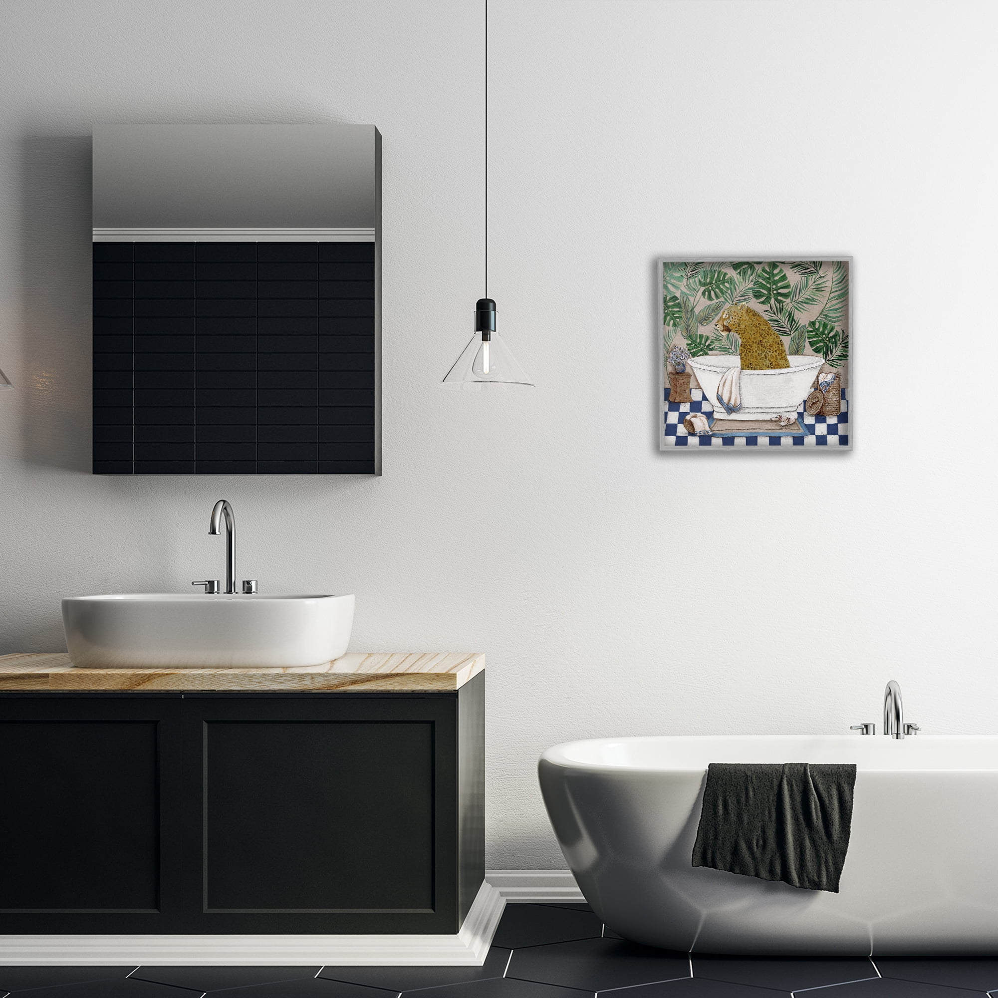 Stupell Industries Leopard in Tropical Bathtub Gray Framed Giclee Art, design by Janet Tava