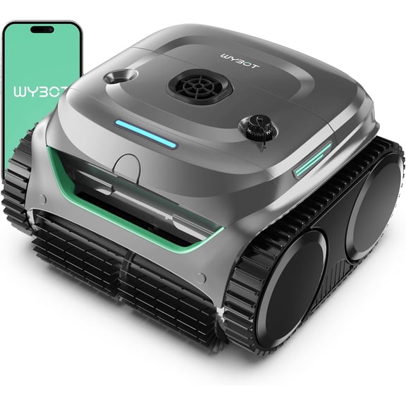 Restored WYBOT C2 Cordless Robotic Pool Cleaner, Dual Filtration, Wall Climbing, App Scheduling, Smart Navigation, for Inground & Above Ground Pools, 2152 Sq.ft, Grey & Green (Refurbished)