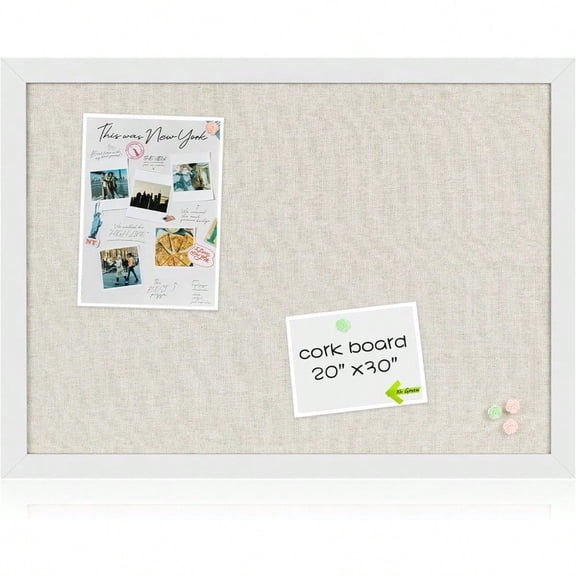 Board2by White Cork Board Bulletin Board with Linen Wood Framed 30 x 20 Corkboard Office Board for Wall Decor Wall Mounted Pin Board Picture Board with 20 Pushpins for School Home Office