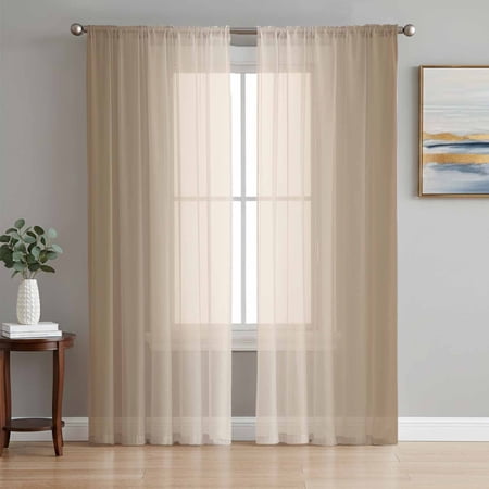 Beige Ombre Semi Sheer Curtains 84 Inch Length 2 Panels Set Modern Gradient Abstract Art Sheer Kitchen Curtain Privacy Voile Window Curtain for Living Room Bedroom Rod Pocket Drapes