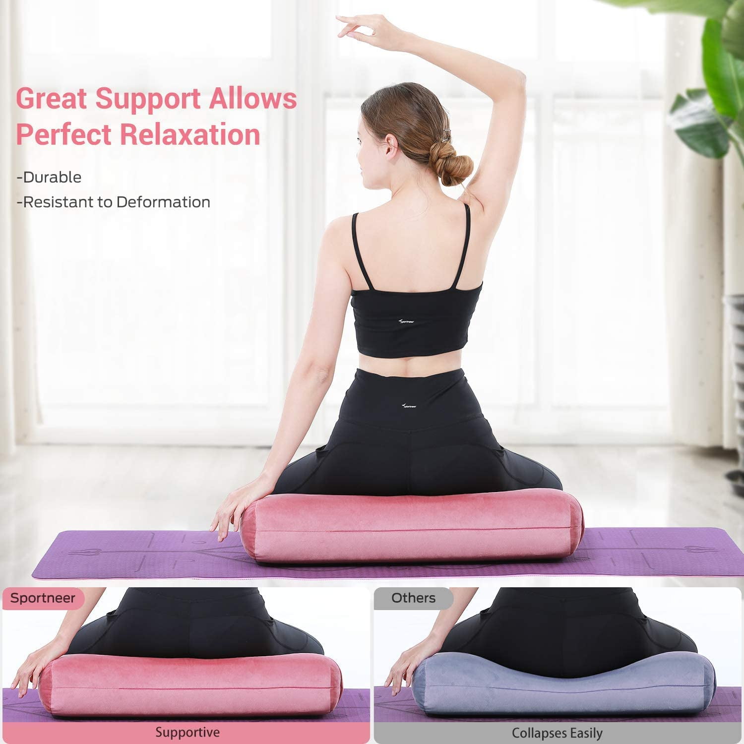 Heavy Duty Yoga Supportive Rectangular Yoga Meditation Bolster Pillow Zafu BLACK 