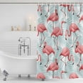 thumbnail image 3 of Pink Flamingo Shower Curtain, Waterproof Shower Curtains for Bathroom, Blue Summer Tropical Plants Leaves Washable Fabric Bathtub Curtain Set Bath Decor with 12 Hooks 72"x78", 3 of 8