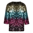 thumbnail image 4 of Penkiiy T-shirt Blouse à Paillettes Mardi Gras pour Femmes, Col Rond, Manches 3/4, Multicolore, 4 of 5