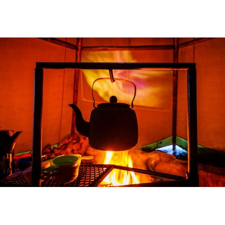 Swedish Iron Wall - Iron Kettle over campfire, Sami Tent, Lapland, Sweden Print Wall Art