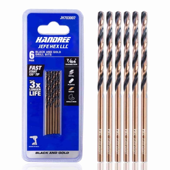 7/64" HSS Black and Gold Coated Twist Drill Bits, General Purpose HSS Drill bit, 135 Degree Split Point, Ideal for drilling in Steel, Copper, Aluminum, and Plastic etc., Drill Bits Tools (6 pcs)