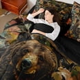 thumbnail image 3 of Castle Fairy Autumn Bear 7-Piece Twin Bedding for Teens,Jungle Animal Bedding Comforter Set,Brown Orange Gray,Black Reversible, 3 of 7
