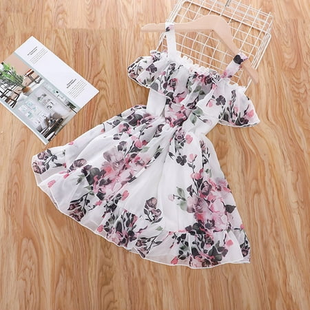 

Tking Fashion Toddler Baby Kids Girls Ruffle Sleeveless Floral Print Slip Dress Princess Dress White 100