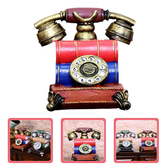 WEUVEB 1Pack Vintage Rotary Telephone Red Resin For Communication Exercise And Decor