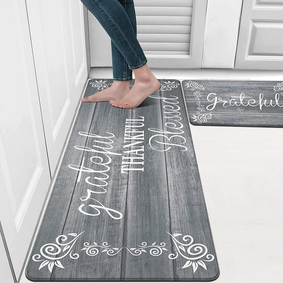 MeyJey Ensemble de Tapis de Cuisine 2 Pcs, Tapis de Cuisine Anti-Fatigue 2 Pcs, Tapis de Sol et Tapis de Couloir Antidérapant et Imperméable, 17"x28"x0.4"+17"x48"x0.4 Pouces, Gris