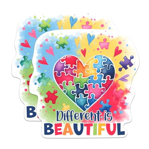 (2 Pack) Different Is Beautiful Magnets - Autism Pride Awareness Magnet - 5" On Longest Side - Premium Magnet - for Cars, Refrigerators, Toolboxes, Lockers - Made in USA - MAG0425