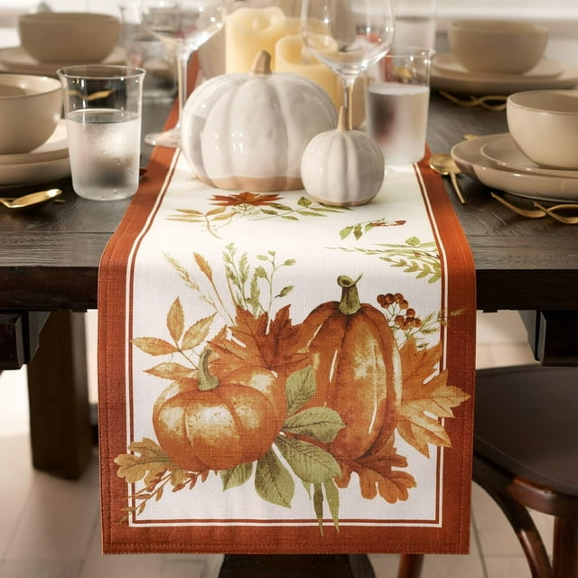 Chemin de Table Automne Citrouille Grove, Décoration de Table Saisonnière, 13"x70 Pouces, Multicolore