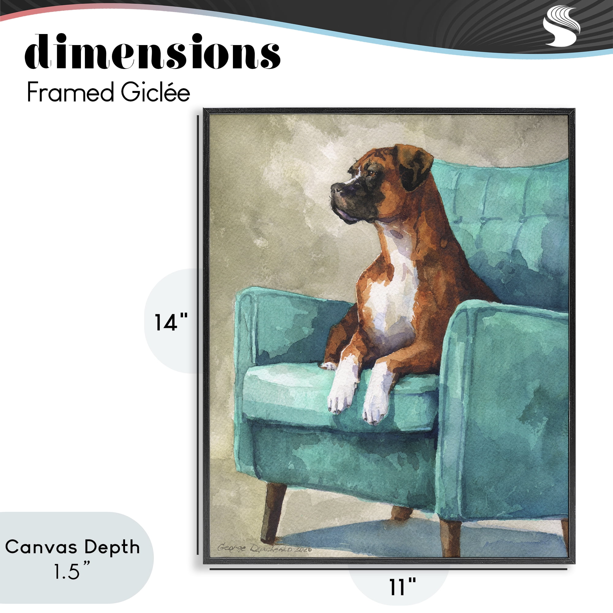Stupell Industries Majesty Boxer on Armchair Black Framed Giclee Art, design by George Dyachenko