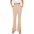 thumbnail image 4 of FANCYINN Women's Casual Pant Flared Split Hem Wide Leg Bell Trousers Stretchy Business Work Pants with Pockets Khaki S, 4 of 5