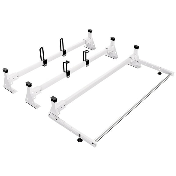 KFFKFF Trailer Ladder Rack, 54'' with 3 Crossbars, Durable Steel Construction, Supports up to 800 lbs, Includes Cargo Roller & Straps, Compatible with Ford Transit 150 250 350, 2015-2022