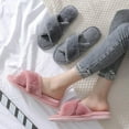 thumbnail image 5 of Dragonus Women Plush Furry Cross Band Open Toe Slippers Sandals Faux Fur Comfy Home Ladies Flat Slides Shoes, 5 of 5