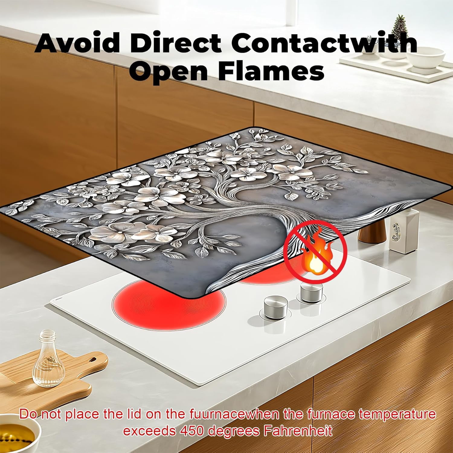 Heat-Resistant Glass Stove Top Cover with Anti-Slip Rubber Coating – Electric Stove Protector, Scratch-Resistant, Expands Counter Space, Stylish Kitchen Decor (Tree)