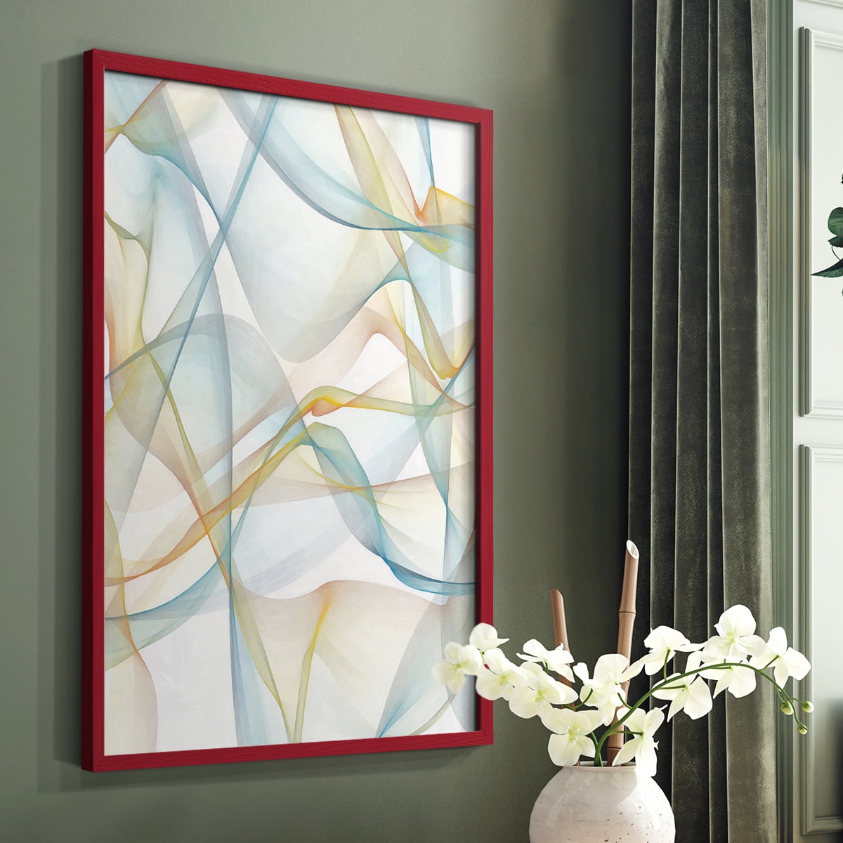 Curves and Waves IV Framed Print in Red Solid Wood Framed Print No Nail Hanging