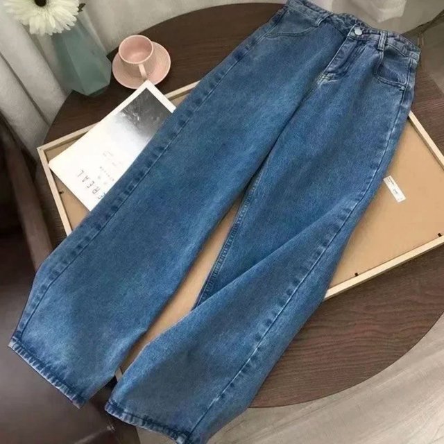 Womens Polyester Printed Oversized Baggy Wide Leg High Waist Full Length Jeans