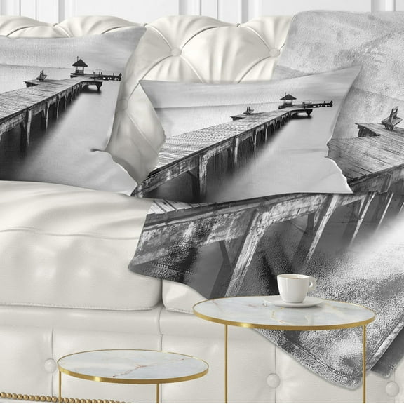 Designart Wooden Sea Bridge - Seascape Photography Throw Pillow - 12x20