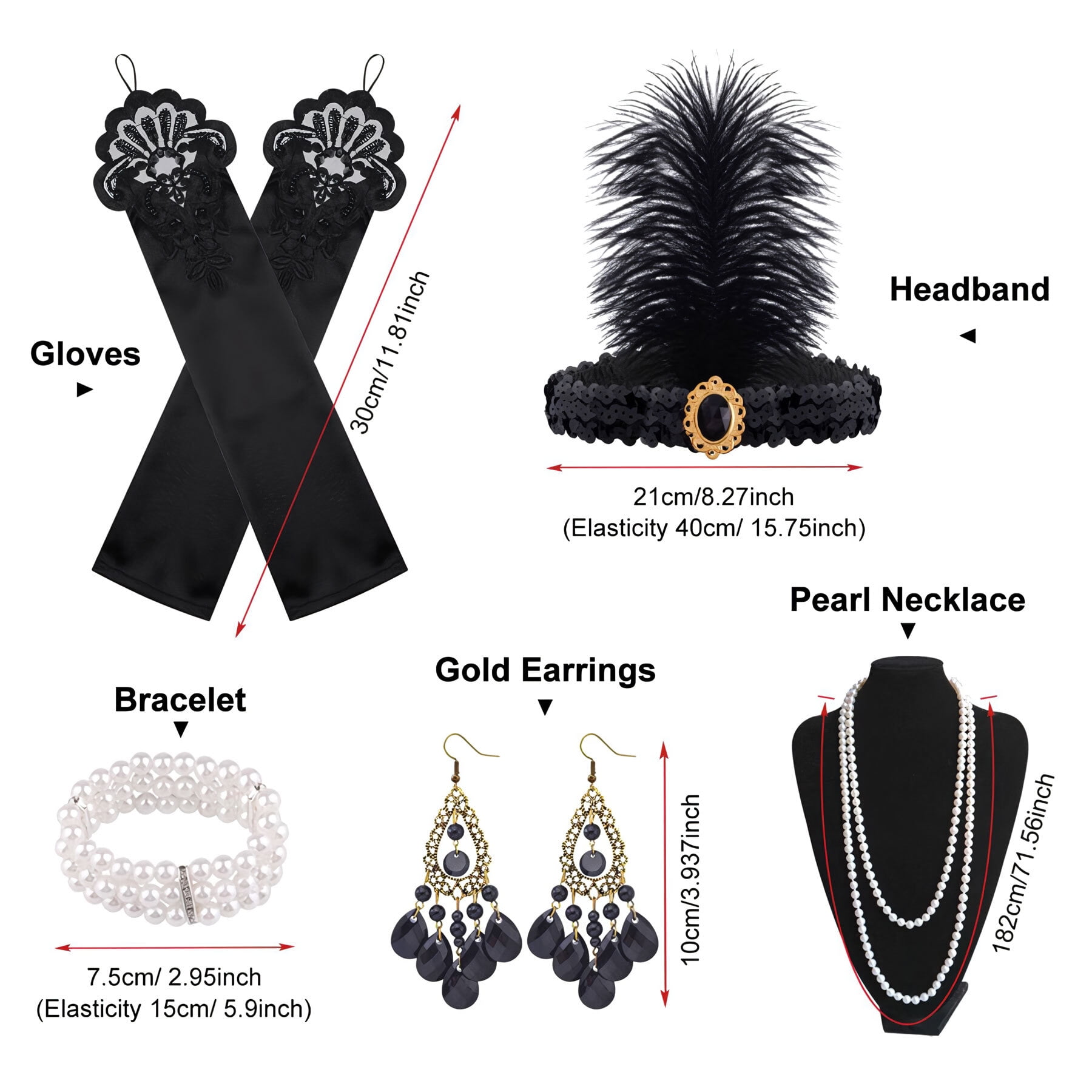 1920s Accessories Set for Women Flapper Headpiece Headband 