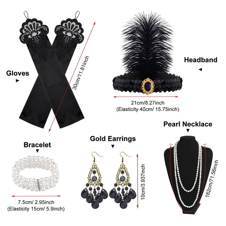 Flapper Accessories 1920s Gatsby Headband Necklace Gloves for Women Amazon.com: cridoz Flapper Accessories, 1920s Gatsby  main image 3