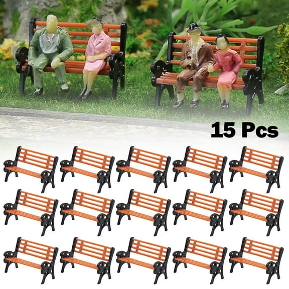 15Pcs Model Train Model Bench Chair 1:87 HO Scale Settee Layout