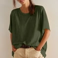 thumbnail image 2 of Camisas de Manga Corta para las Mujeres Casual Cuello Redondo Sólido, Mezcla de Algodón Moda de Verano Blusa Superior, 2 of 9