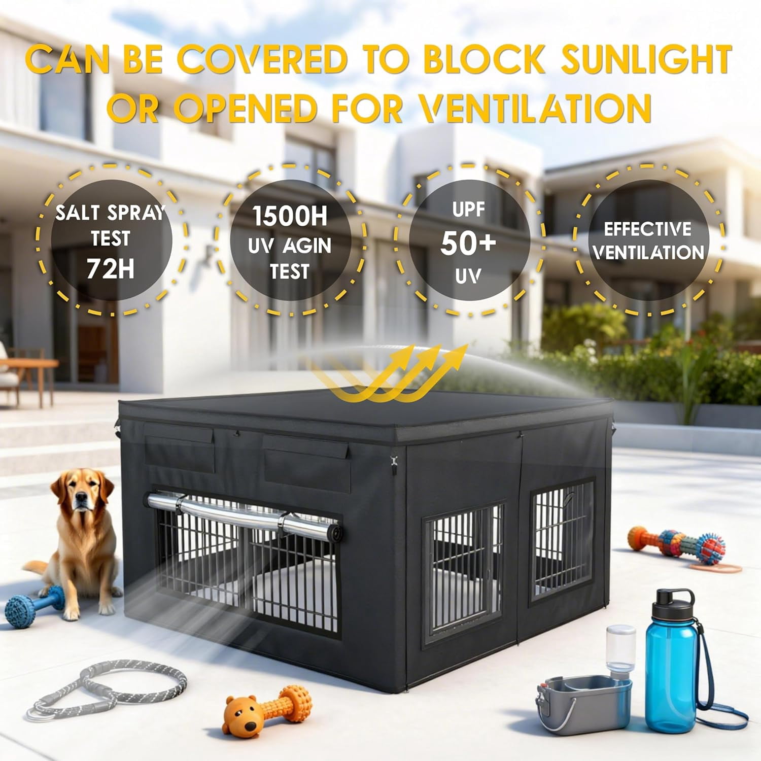 Dog Playpen Cover | 1680D Waterproof Oxford Cloth & Nylon Mesh | Fits 32" H 8 Panels Dog Playpen Only | UV-Resistant, Waterproof, Breathable | Black