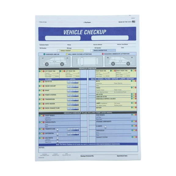 17/27 Point Vehicle Inspection Form - 8 1/2ʺH x 11ʺW - Pack of 100