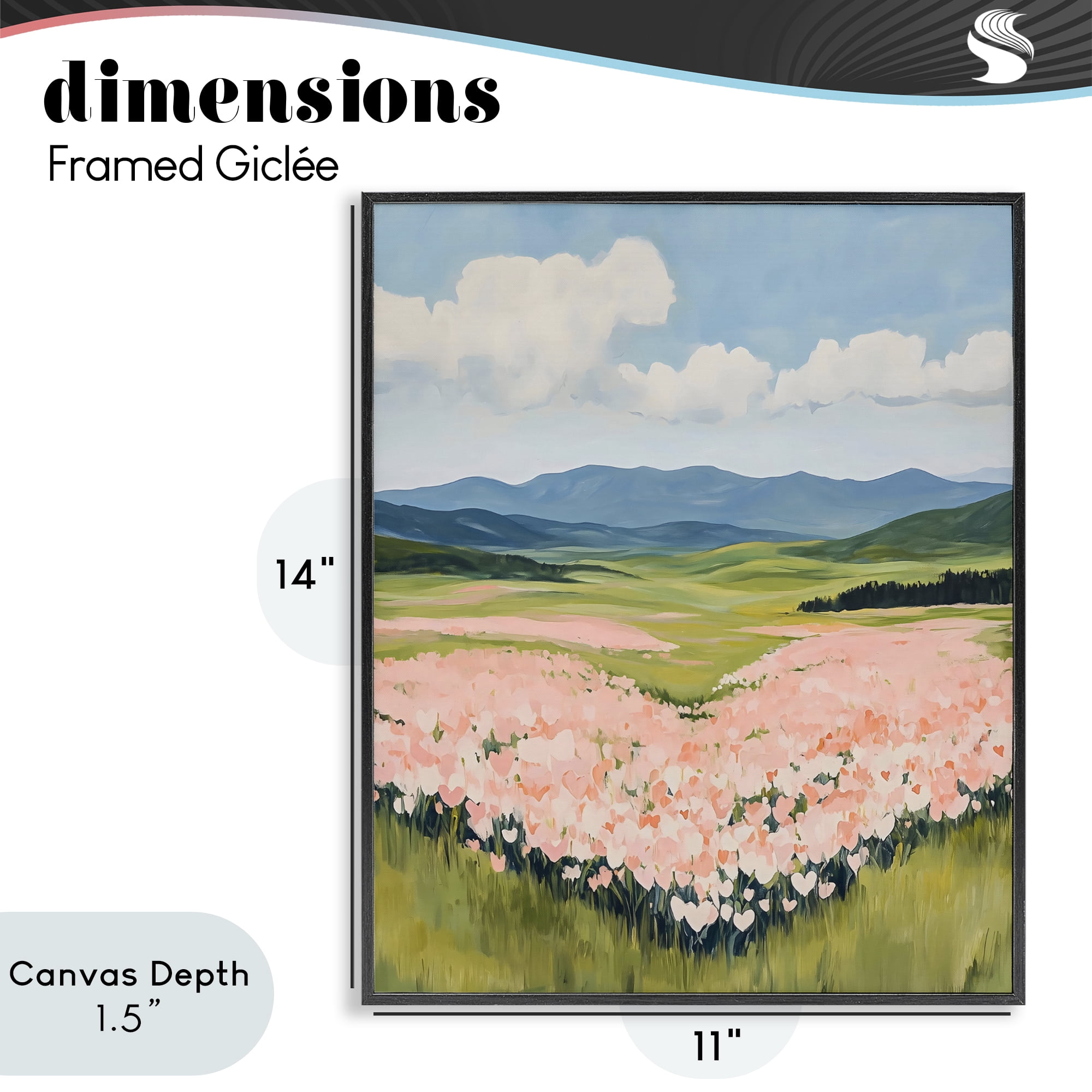 Stupell Industries Heart Shaped Flower Field Black Framed Giclee Art, design by The Prints Vibe