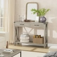 thumbnail image 5 of 43" Farmhouse Entryway Table, Rustic 2-Tier Wood Console Table with Shelf, Sofa Table for Living Room, Hallway, or Foyer, Grey, 5 of 8