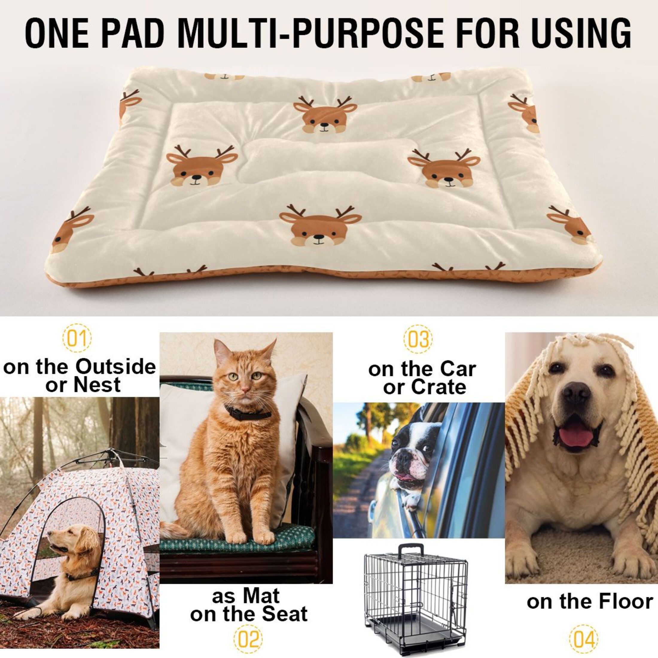 Cozy Mat Pet Bed Indoor Outdoor Warm Soft For Cat Dog Puppy(S/M) Beige Background