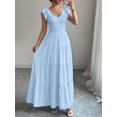 thumbnail image 3 of Light Blue Womens V-Neck Flowy Maxi Dress With Ruffled Cap Sleeves And Tiered Skirt, 3 of 5