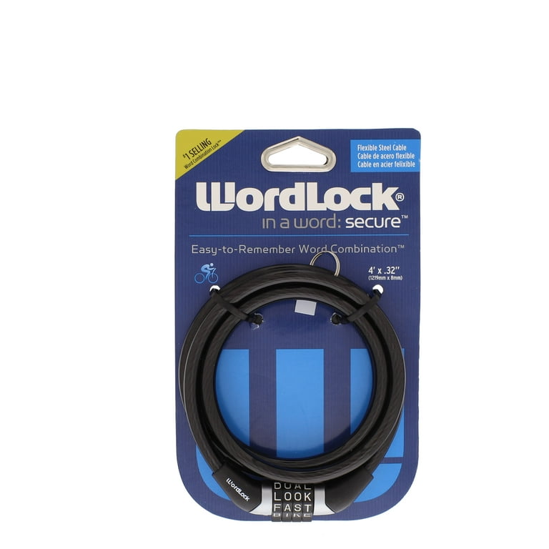 WordLock 8mm x 4ft Braided Steel Cable Bike Lock Black with