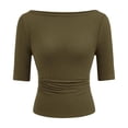 thumbnail image 4 of Knit T Shirt Comfortable Casual Solid Color Mid Sleeve Round Neck Top for Daily Wear Long Sleeve Shirts for Women, 4 of 4