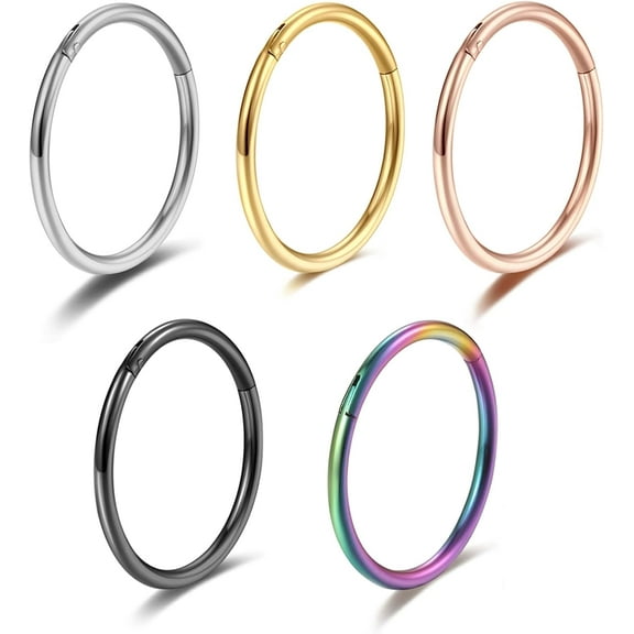5Pcs Grade 23 Titanium 16g 18g 20g Nose Ring Hoop Set Hinge Clicker Septum Rings Tragus Piercing Cartilage Hoop Earrings for Women Men 6-12mm