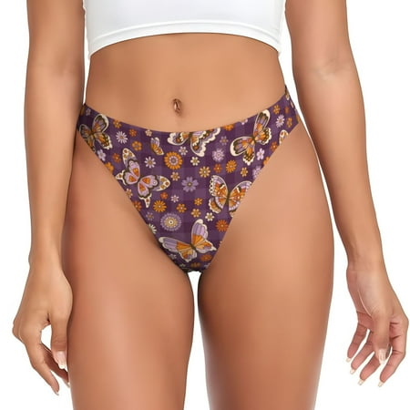JUNZAN Buffalo Plaid and Butterflys Print Women s Sexy G-String Underwear Thongs Seamless Panties Undies Low Rise Thong Panties for Everyday Wear Yoga & Special Occasion-4X-Large