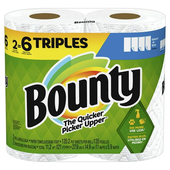 Bounty Select-A-Size Paper Towels, DMF15 White, 2 Triple Rolls = 6 Regular Rolls (Pack of 1)