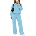 thumbnail image 3 of Floleo Women's Collared Button Front Top and Pants Set with Pockets Elastic Waist Long Sleeve Solid Color Loose Fit for Work Travel Home Daily Wear, 3 of 7