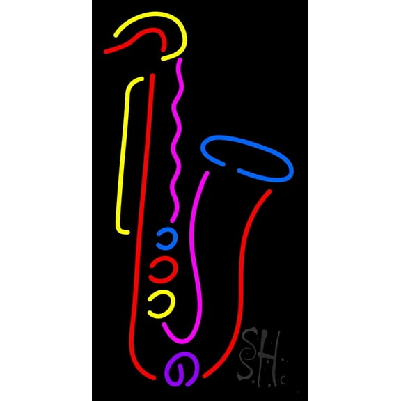 Saxophone Yellow Logo LED Neon Sign 24" Tall x 13" Wide - inches Black Square Cut Acrylic Backing, with Dimmer - Premium built indoor Sign for Studio, Club, Home décor, Event, Workshop, Storefront.