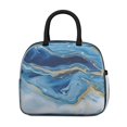 thumbnail image 4 of Insulated Lunch Bag for Women, Floral Print Oxford Fabric Lunch Box, Leakproof Thermal Cooler Tote for Work, School & Picnic, Turquoise Marble Pattern, 4 of 5
