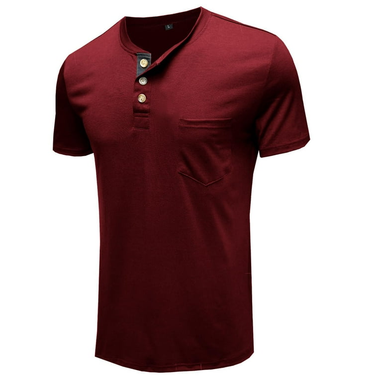 2023 Camiseta Manga corta Hombre, Verano Color sólido Moda Cuello redondo  Botones Camiseta T-shirt Casual Suelto Blusas camisas Deportiva Camiseta