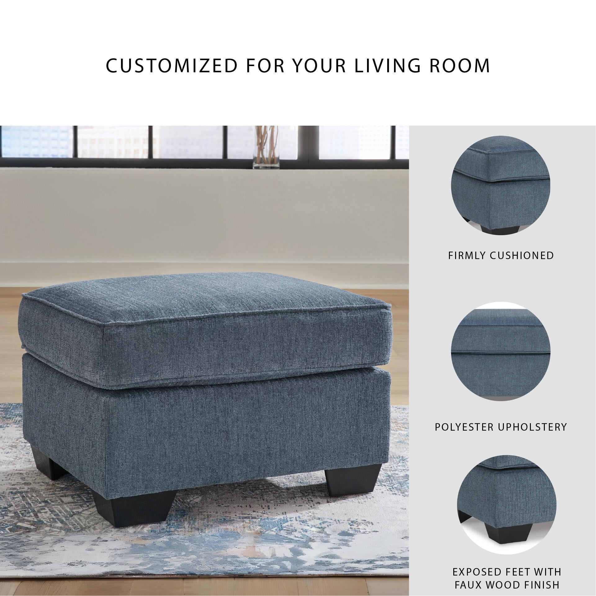 Signature Design by Ashley Contemporary Cashton Ottoman Chenille Blue