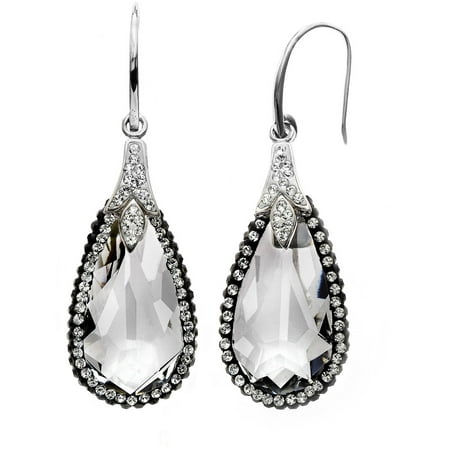 5th & Main Rhodium-Plated Sterling Silver Teardrop Clear Swarovski with Black Pave Crystal Earrings