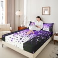 thumbnail image 4 of Manfei Geometric Plaid Grid Boy Girl 4pcs Bed Sheets,Bling Glitter King Sheets,Black Purple Super Cozy Sheet Set,Lightweight Room Decor, 4 of 7