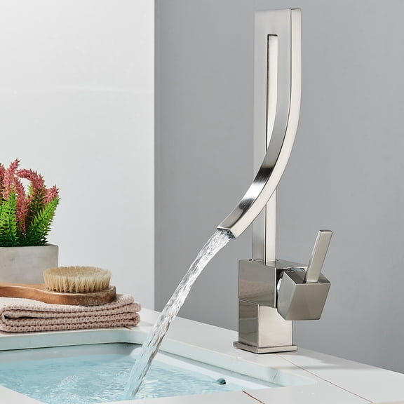 Brushed Nickel Waterfall Bathroom Sink Faucet Vanity Mixer 1 Hole Single Handle