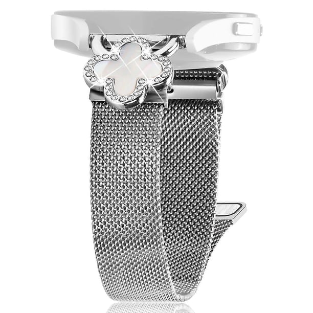 For Gabb Watch 3 Watch Milanese Band Metal Magnetic Watch Strap Clover Decor, Size: L - Silver Black