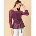 thumbnail image 3 of AllegK Blusas Tops Peplum De Encaje Semitransparente De ManLarCon CintuAnudaPaMujer PúrpuM, 3 of 6